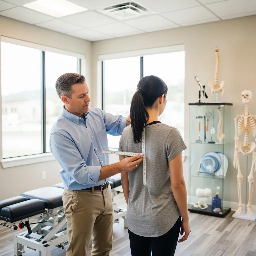 Chiropractor performing a physical examination on a patient in a professional setting