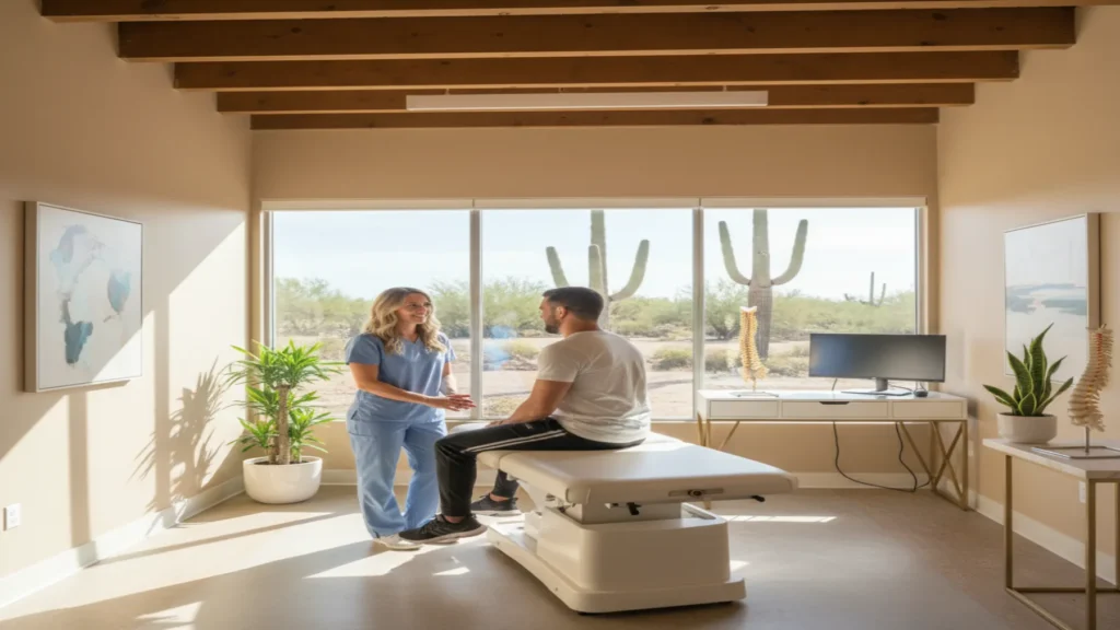 Modern integrative chiropractic clinic in Scottsdale with warm lighting and holistic treatment setting