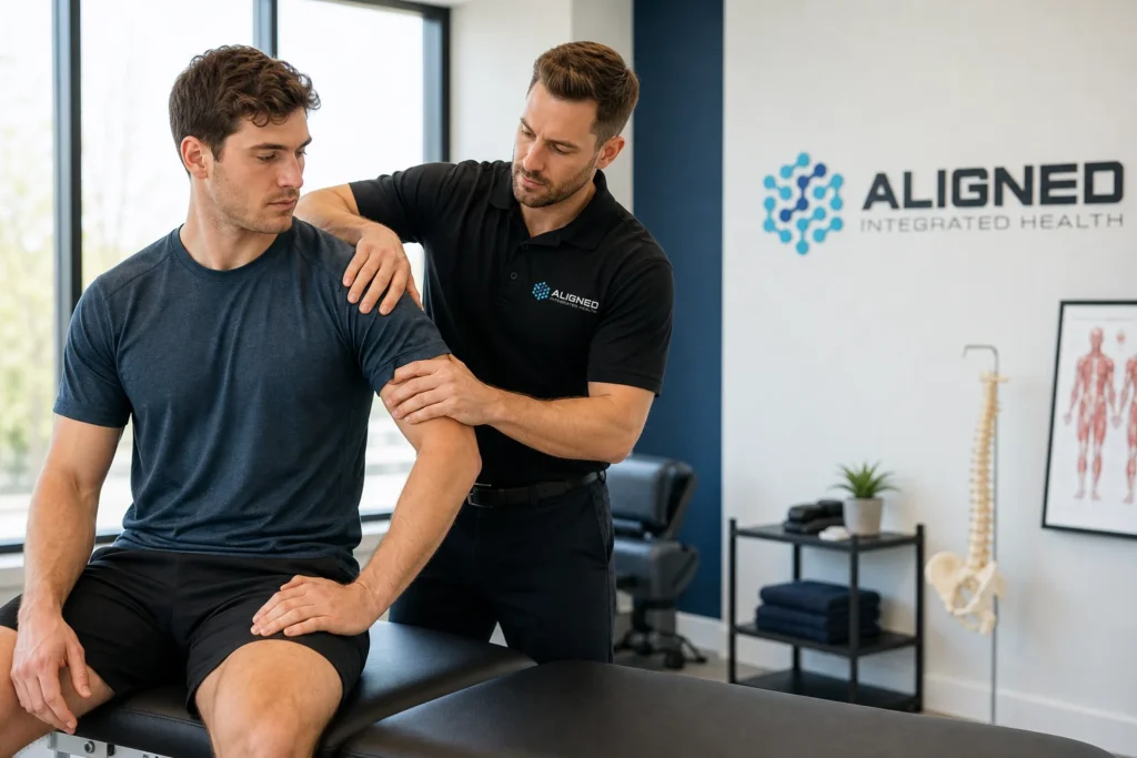 Chiropractor at Aligned Integrated Health providing sports injury treatment to an active Scottsdale athlete