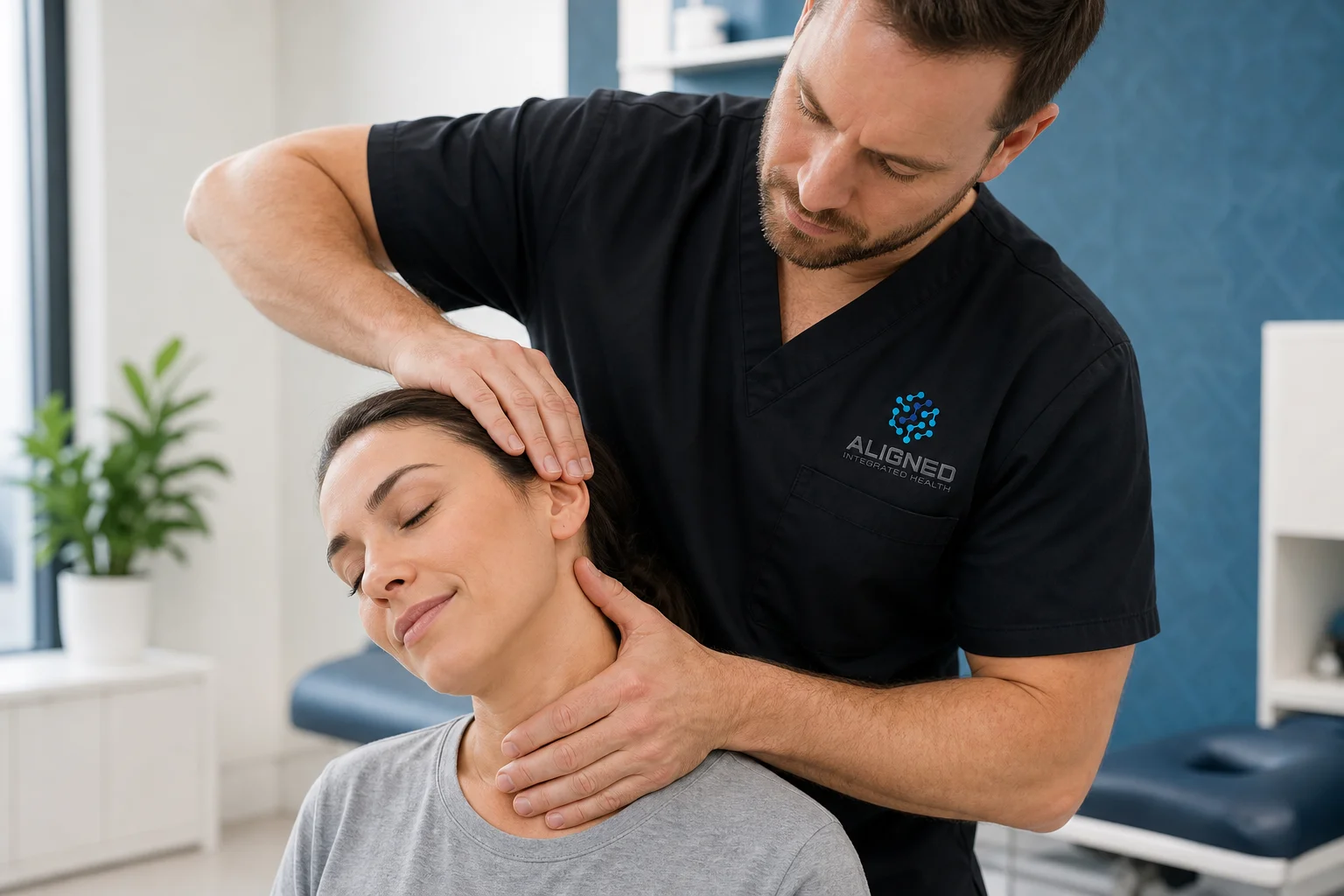 Auto accident chiropractor in Scottsdale performing a gentle neck adjustment on a patient recovering from whiplash