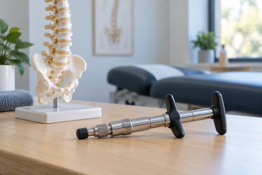 Activator adjusting instrument and spine model representing the activator method scottsdale patients compare to manual chiropractic adjustments